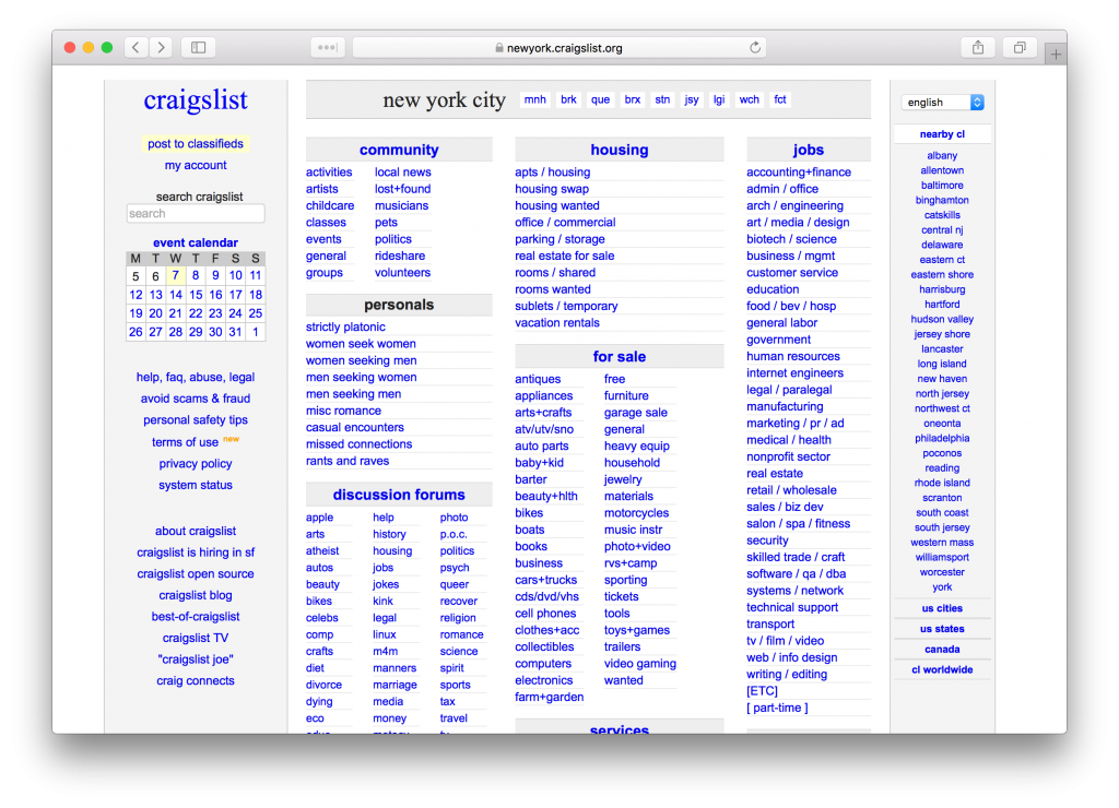 Craigslist homepage 